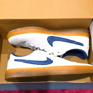 White and Blue Leather Men's Sneakers with Gum Sole